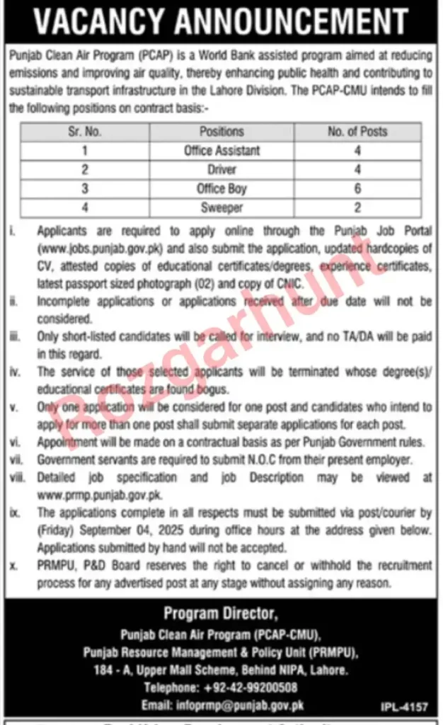 DRIVER JOBS IN LAHORE FOR MIDDLE PASS 2025