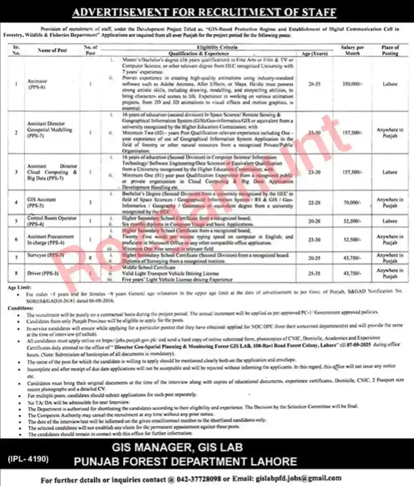 PUNJAB GOVT NEW JOB FOR ANIMATOR IN LAHORE 2025